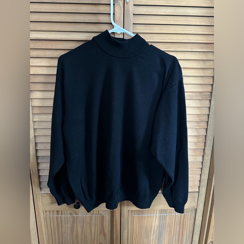 Italian Merino Wool Blend Black Turtleneck Men L